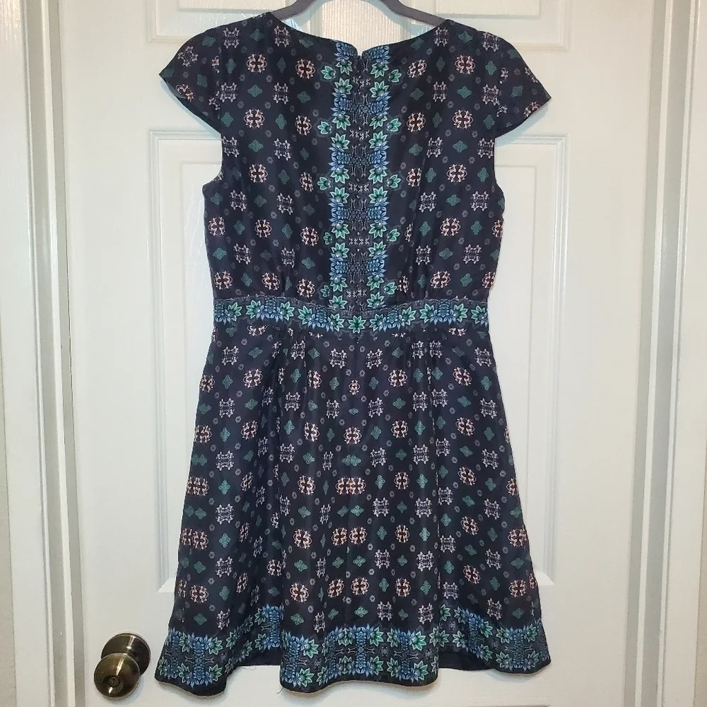 J.Crew Women Boho Cottage Core Silk Cap Sleeve Mirrored Floral Dress Soft Sz 6P
